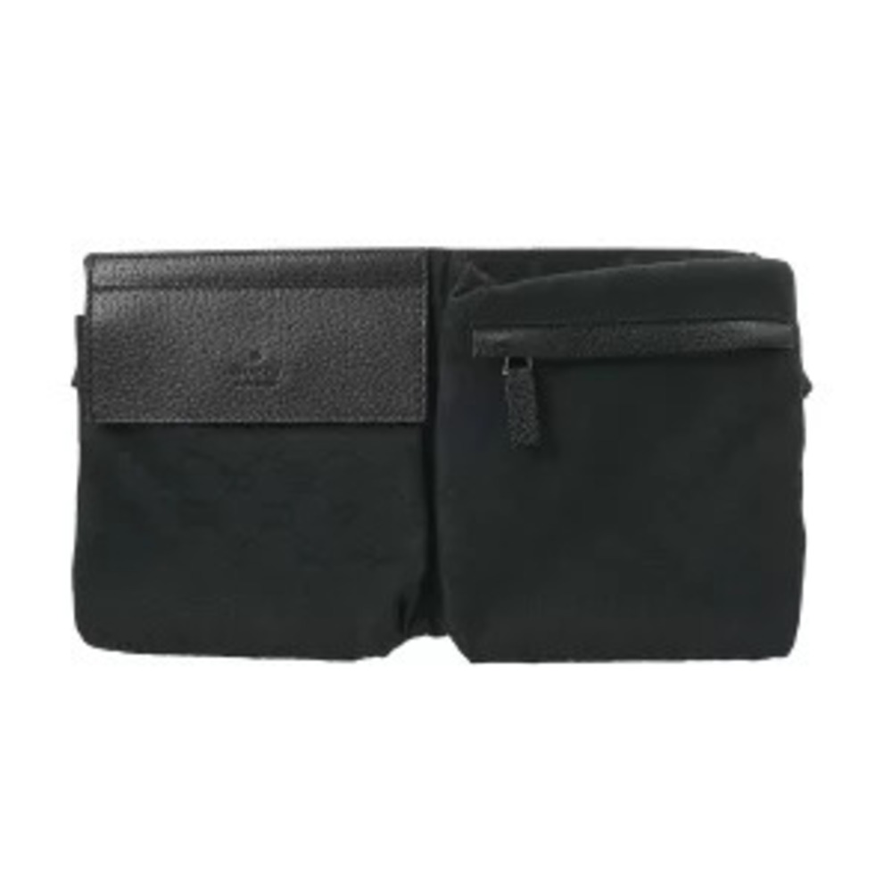 Gucci Waist Clutch Black Leather GG Canvas Bag